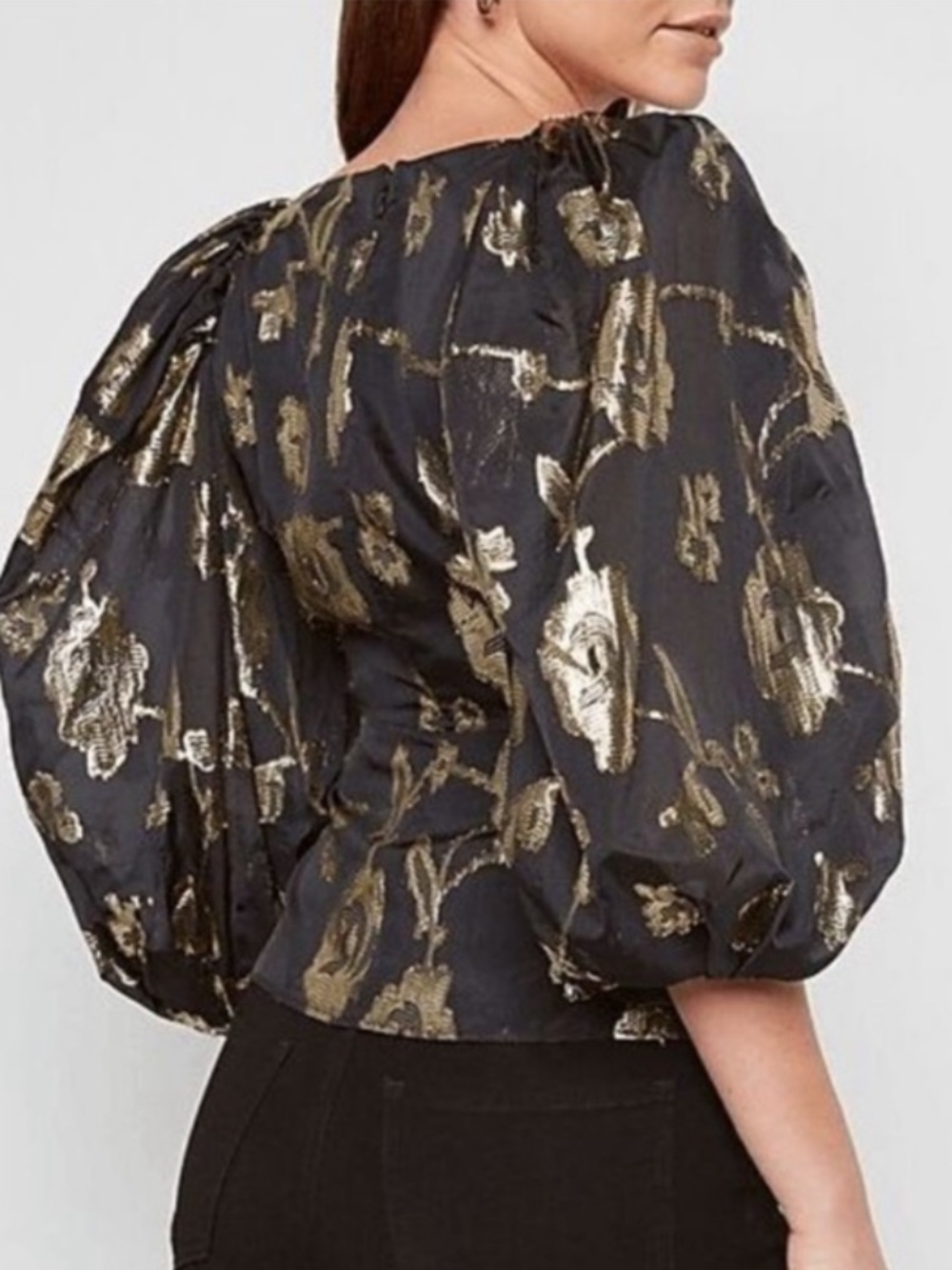 Express Black and Gold Ruffled  Blouse